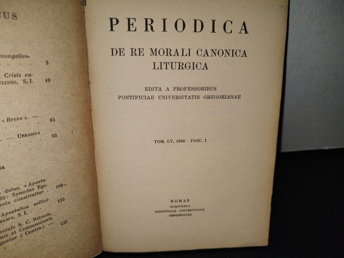 174- Latín. Periodica. De Remorali Canonica Liturgica. Tom. Lv. 1966 - Romae