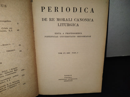 174- Latín. Periodica. De Remorali Canonica Liturgica. Tom. Lv. 1966 - Romae