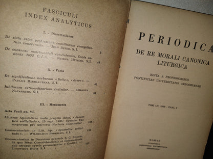 174- Latín. Periodica. De Remorali Canonica Liturgica. Tom. Lv. 1966 - Romae