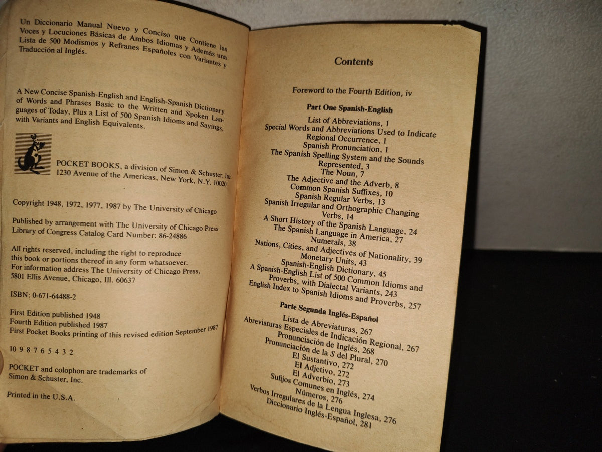 201- Universidad De Chicago Diccionario Inglés-Español Espaol-Inglés. First Pocket Books, 1987