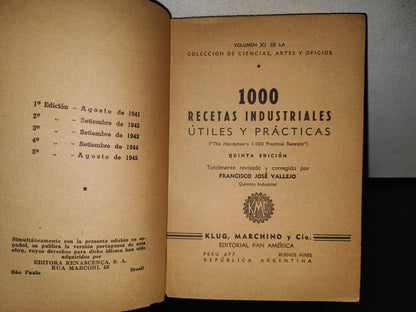 78- 1000 Recetas Industriales Útiles Y Prácticas - Klug, Marchino Y Cía. - 1945