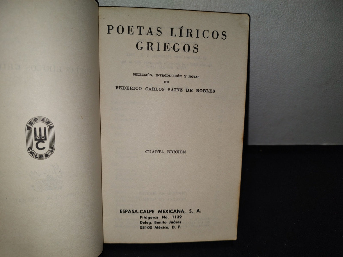 66- Poetas Líricos Griegos. Colección Austral - Espasa-Calpe Mexicana - 1984
