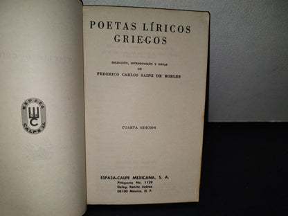 66- Poetas Líricos Griegos. Colección Austral - Espasa-Calpe Mexicana - 1984