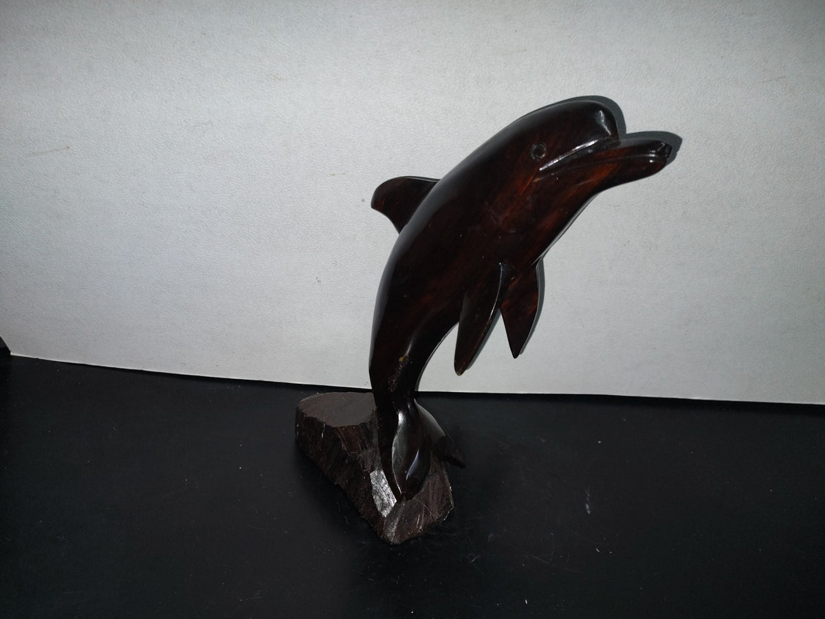 A1- Escultura Grande De Delfin En Madera Palo Fierro - 90'S