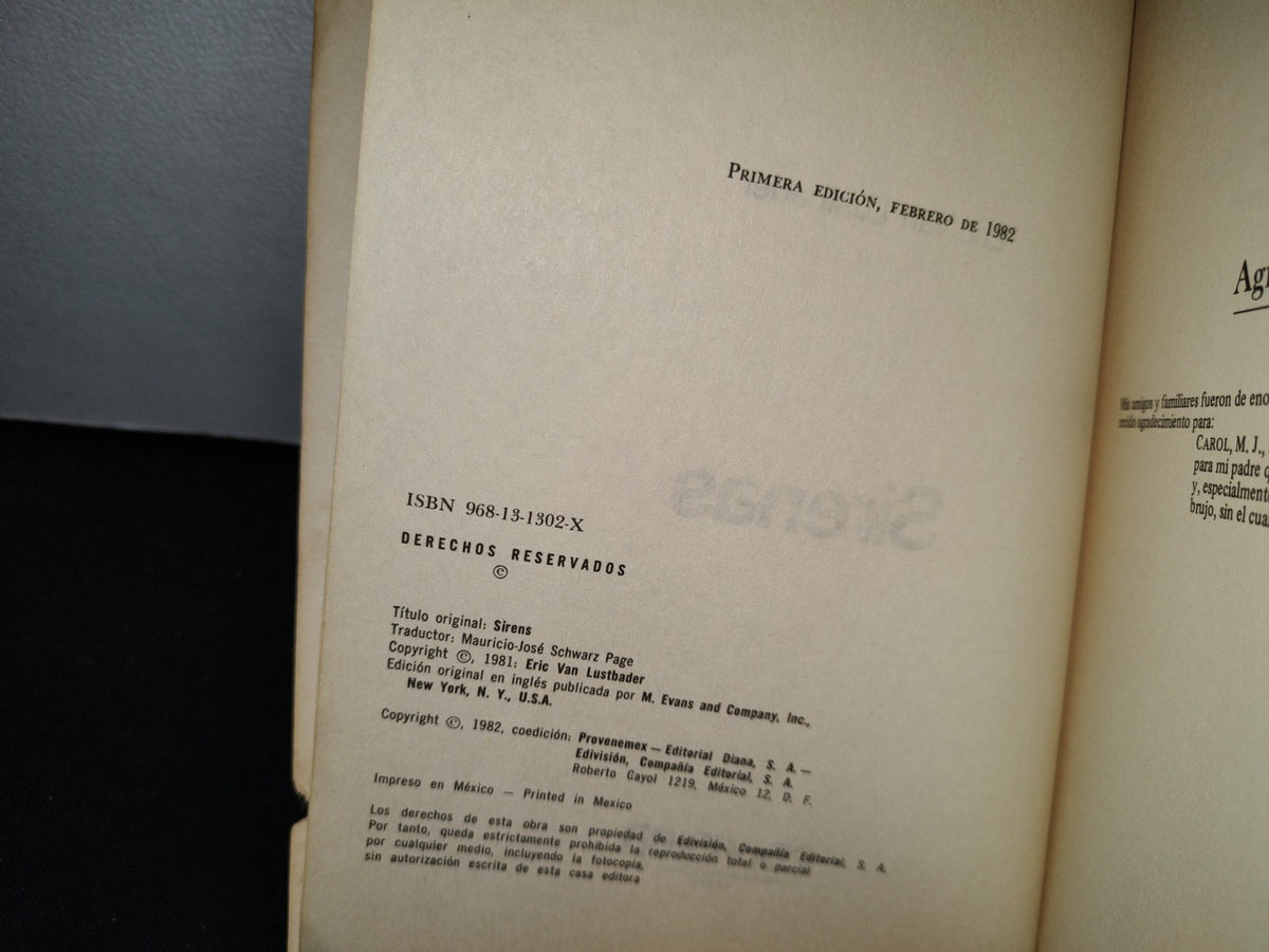 48- Sirenas - Eric Van Lustbader - Bestseller Edivision, Primera Edición 1982