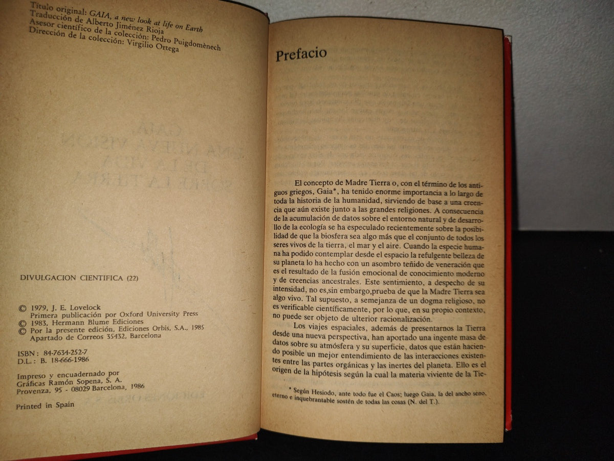 196- Gaia. Una Nueva Visión De La Vida Sobre La Tierra - J. E. Lovelock - 1986