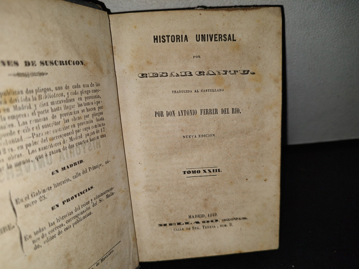 60- Historia Universal - César Cantú - Tomo XXIII. Mellado, Editor - Madrid 1849