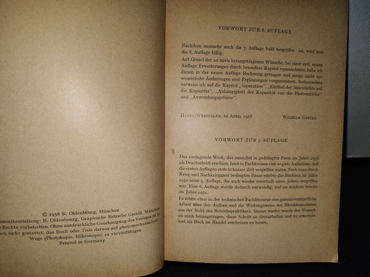 57- Alemán. Der Blei-Akkumulator. Praxis Und Theorie - Wilhelm Garten - 1958