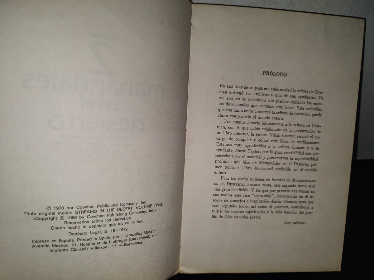 85- Manantiales En El Desierto. Tomo 2. Compendio De Los Archivos De Recortes Y Escritos Inéditos De La Señora De Charles E. Cowman- 1970 Por Cowman Publishing Company, Inc.