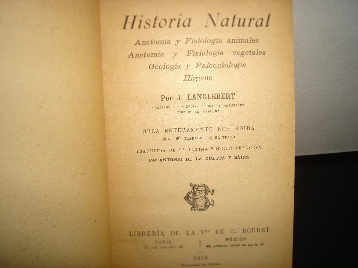 167- Historia Natural - J. Langlebert - 1924