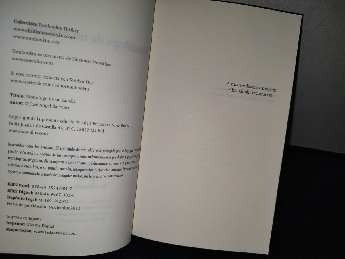 91- Monólogo De Un Canalla - José Ángel Barrueco - Tombooktu, 2012
