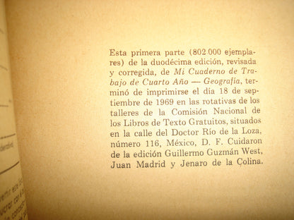 7- Mi Cuaderno De Trabajo De Cuarto Año. Geografía. Primaria - 1969