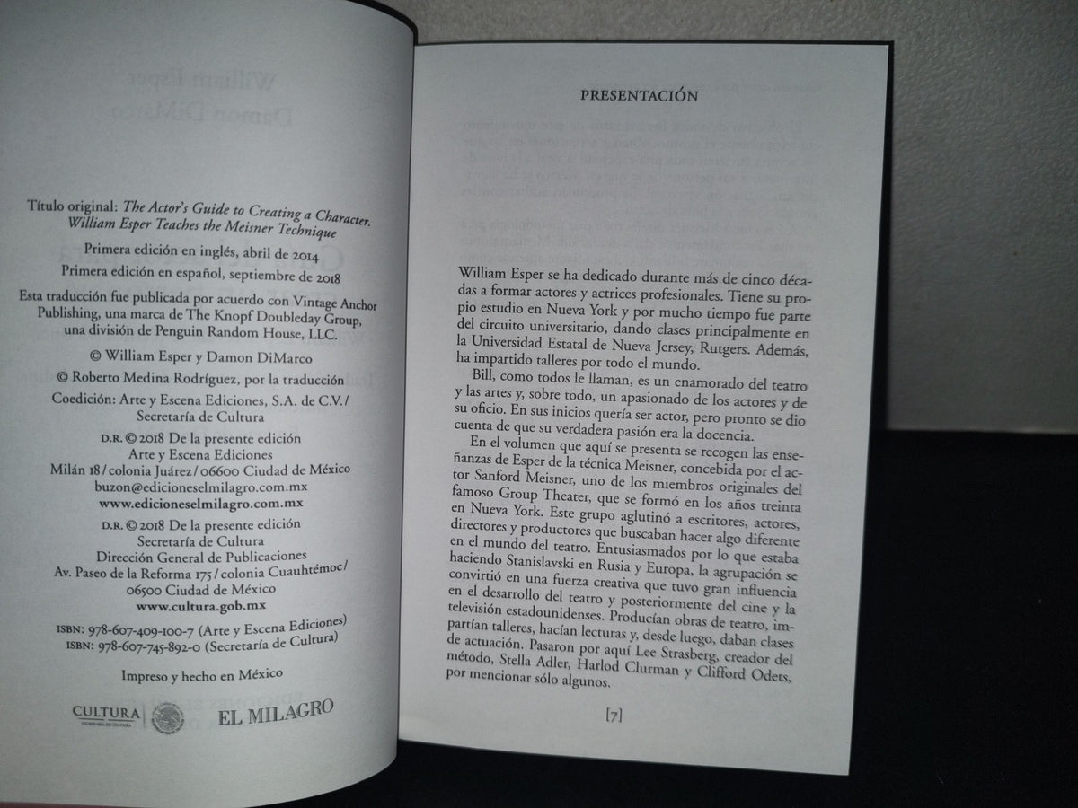 196- Guía Del Actor Para Crear Un Personaje - William Esper Y Damon DiMarco. Ediciones El Milagro