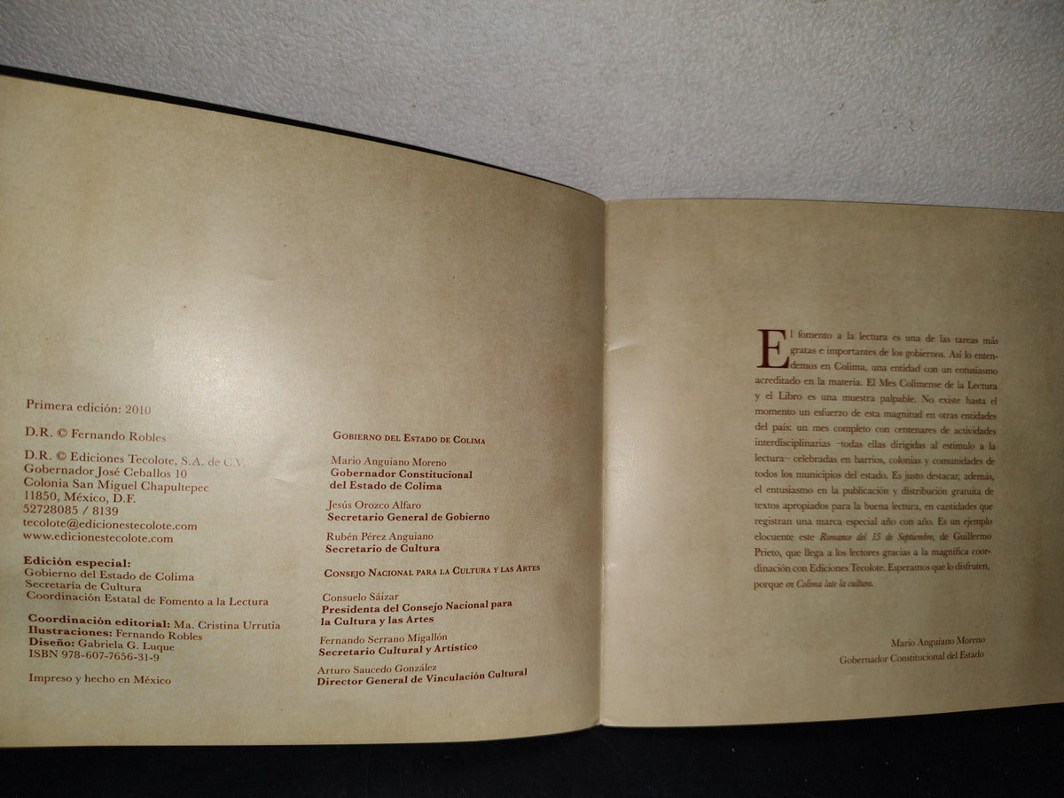 87-2- Romance Del 15 De Septiembre. Texto: Guillermo Prieto - Ediciones Tecolote - 1A. Ed. 2010