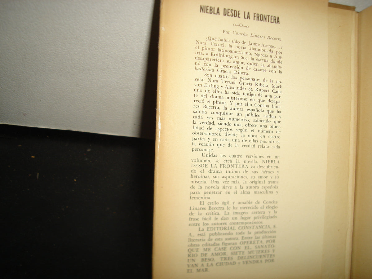 7- Niebla Desde La Frontera - Concha Linares Becerra. Editorial Constancia - Primera Edición 1956