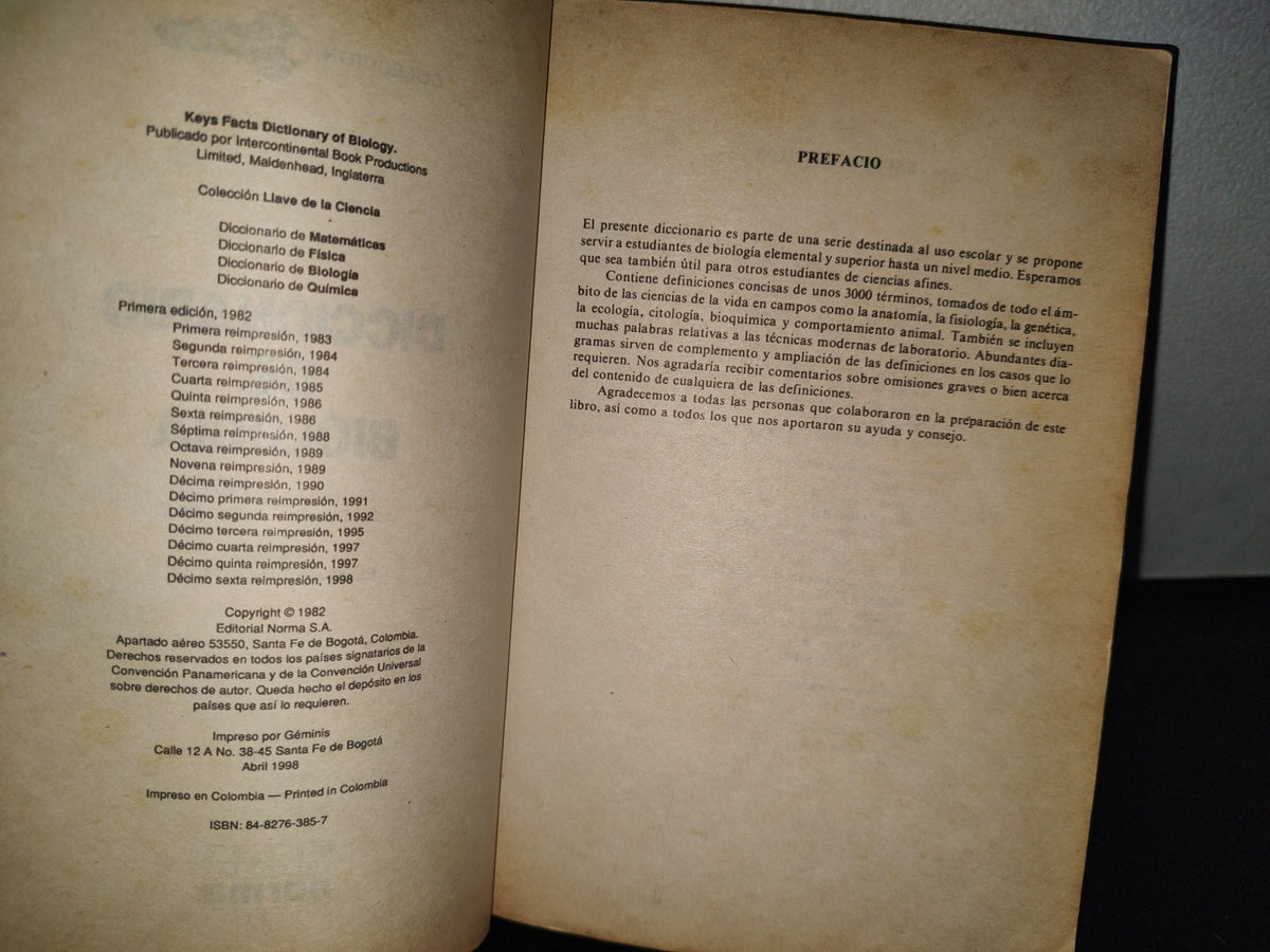21- Diccionario De Biología. Colección Llave De La Ciencia - Editorial Norma