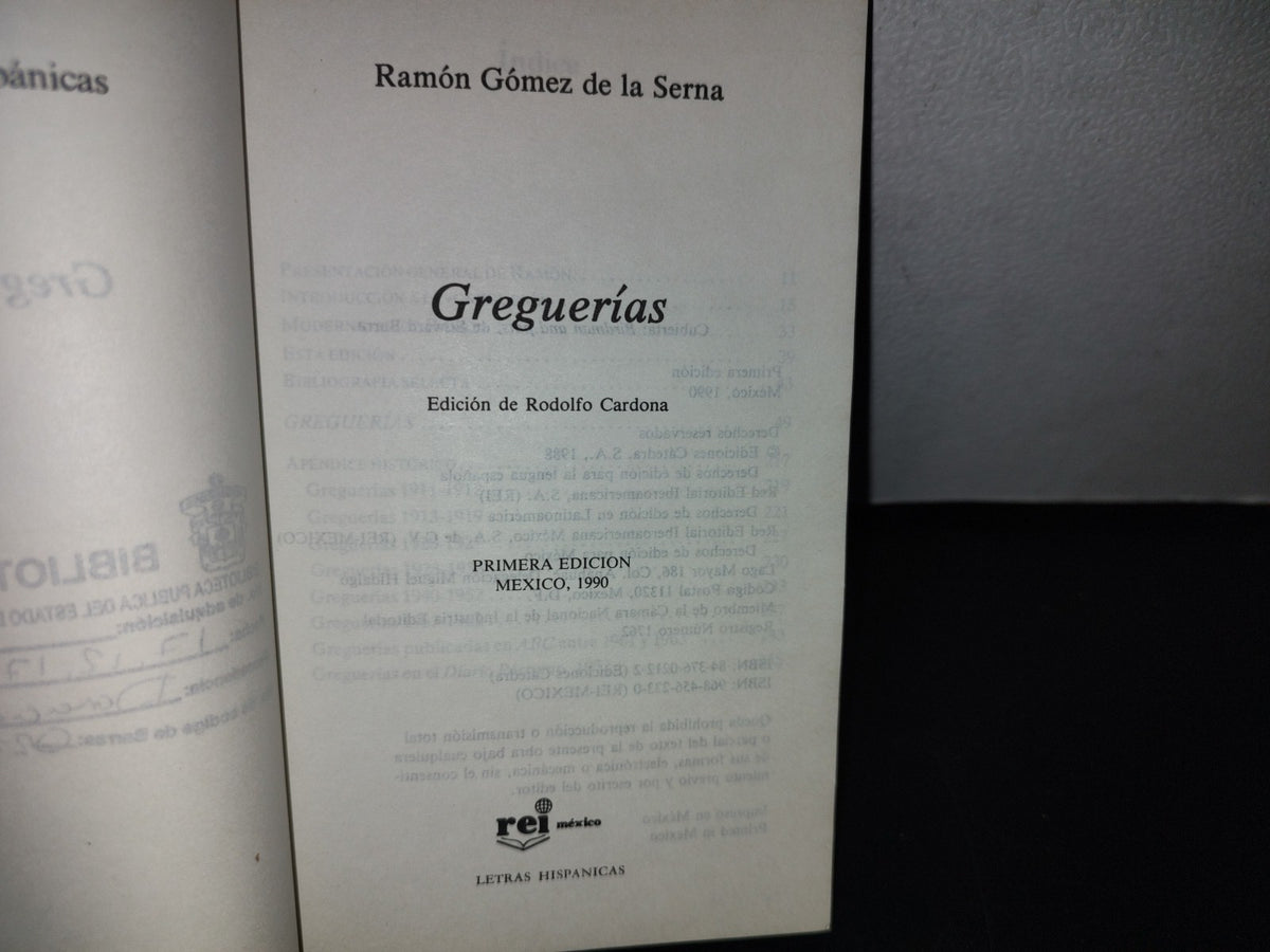 101- Greguerías. Ramón Gómez De La Serna - Rei México. Letras Hispánicas, Primera Edición, México, 1990