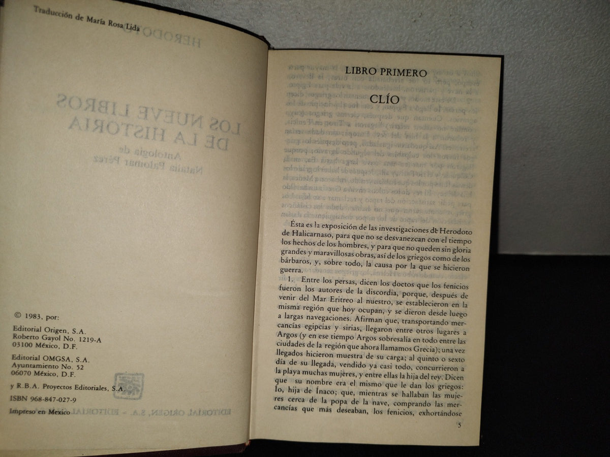 214- Los Nueve Libros De La Historia - Heródoto - Editorial Origen 1983