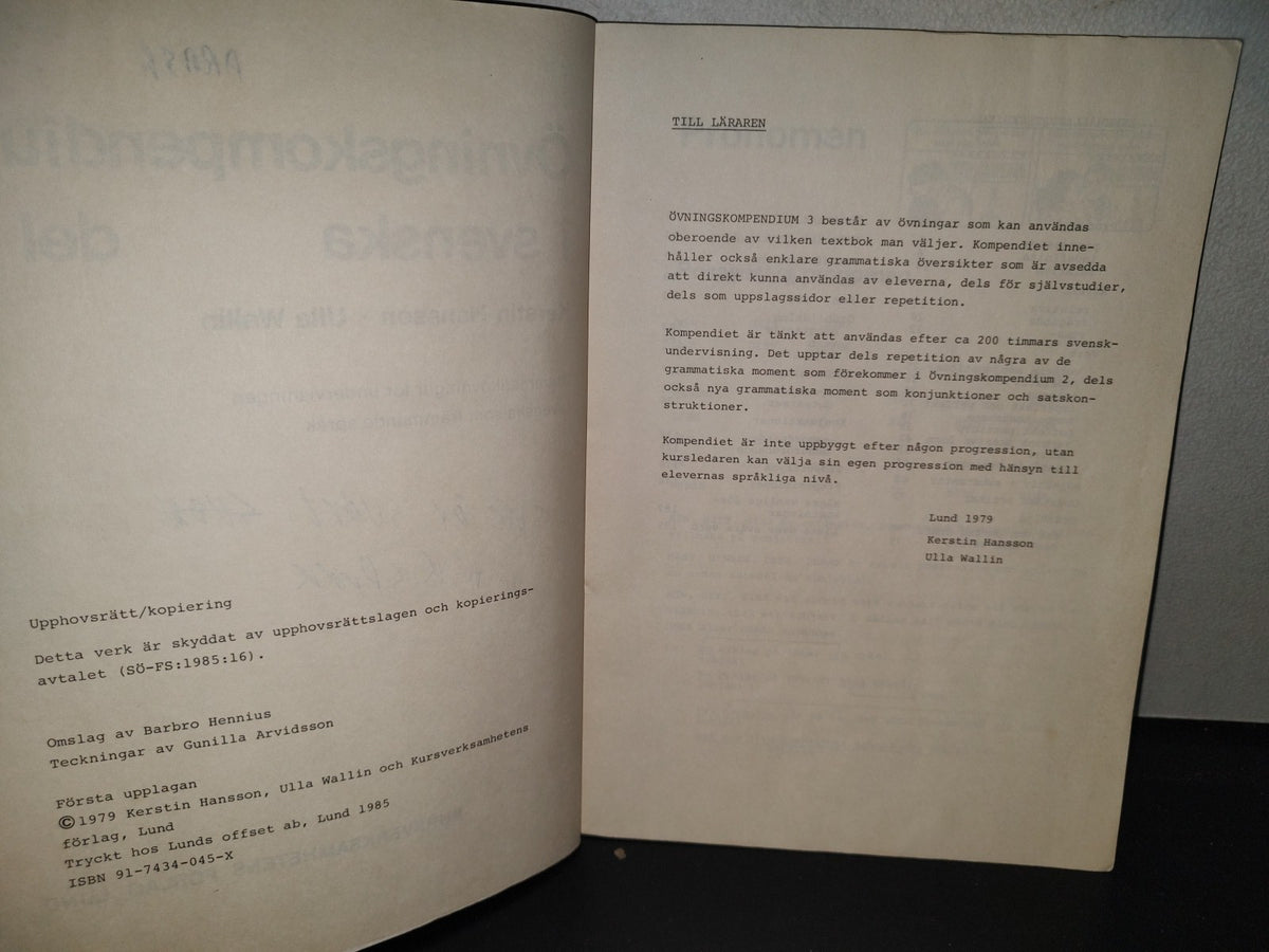 219- Método Idioma Sueco. Övningskompendium I Svenska Del 3 - Kerstin Hansson, Ulla Wallin