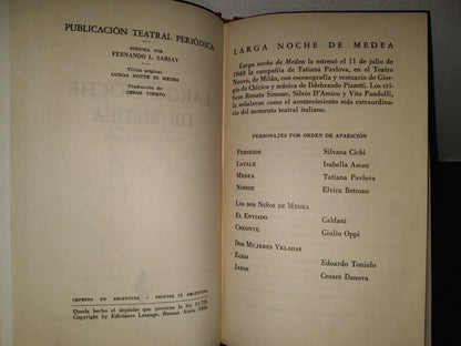 219- Larga Noche De Medea. Tragedia En Dos Actos - Corrado Alvarado - Ediciones Losange, 1956