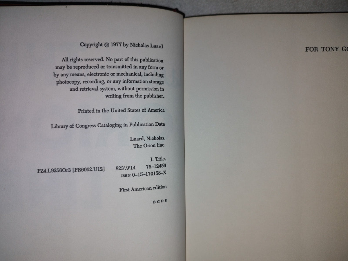 197- The Orion Line - Nicholas Luard. Harcourt Brack Jovanovich. First American Edition 1977