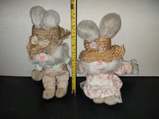 A1- Par De Conejos Granjeros Vintage De Peluche - 80'S