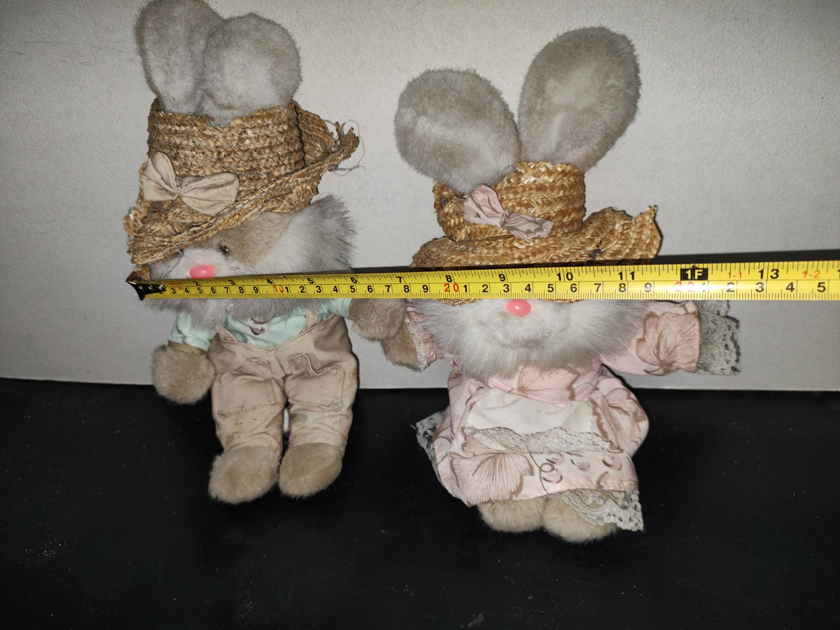 A1- Par De Conejos Granjeros Vintage De Peluche - 80'S