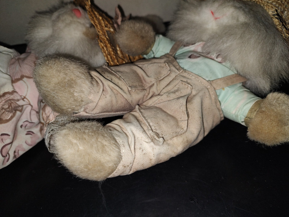 A1- Par De Conejos Granjeros Vintage De Peluche - 80'S