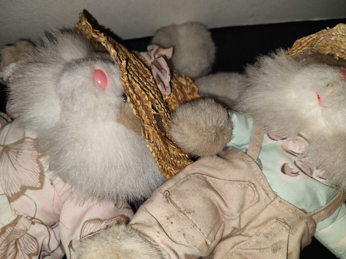 A1- Par De Conejos Granjeros Vintage De Peluche - 80'S