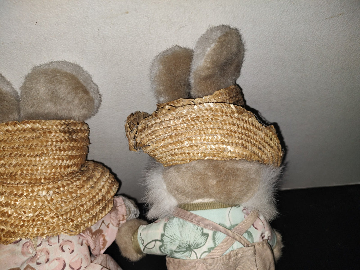 A1- Par De Conejos Granjeros Vintage De Peluche - 80'S