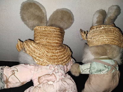 A1- Par De Conejos Granjeros Vintage De Peluche - 80'S
