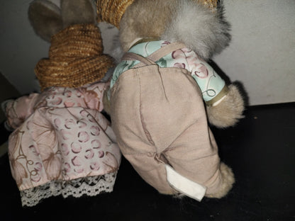 A1- Par De Conejos Granjeros Vintage De Peluche - 80'S