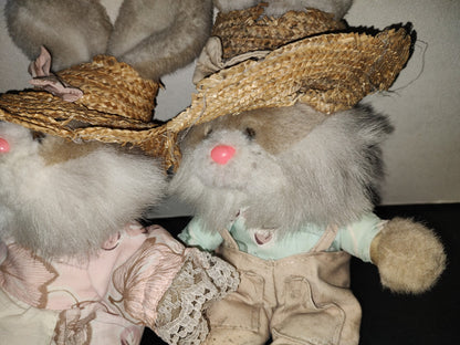 A1- Par De Conejos Granjeros Vintage De Peluche - 80'S