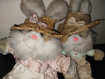 A1- Par De Conejos Granjeros Vintage De Peluche - 80'S