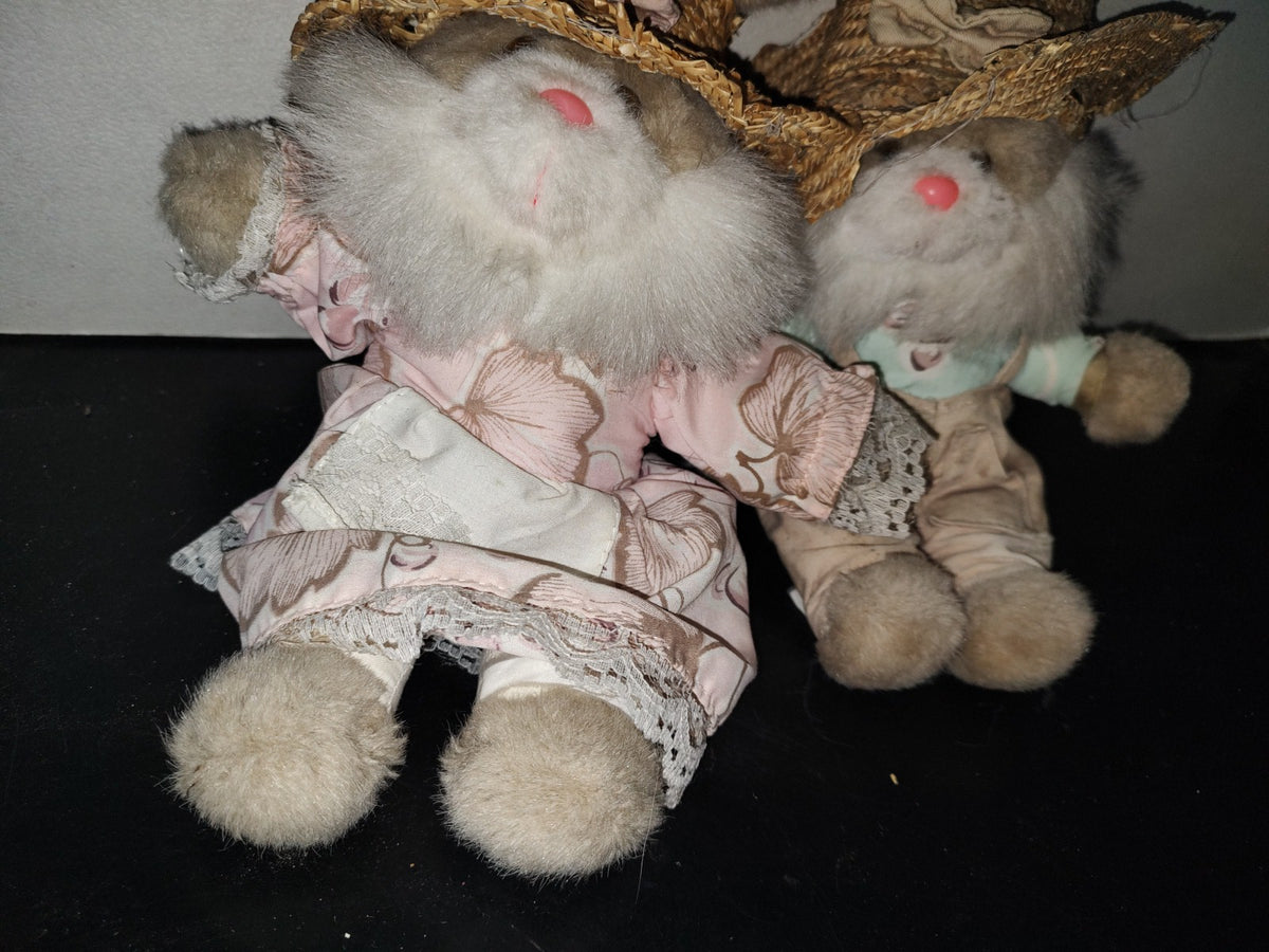 A1- Par De Conejos Granjeros Vintage De Peluche - 80'S