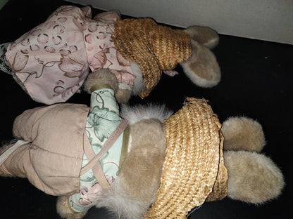 A1- Par De Conejos Granjeros Vintage De Peluche - 80'S