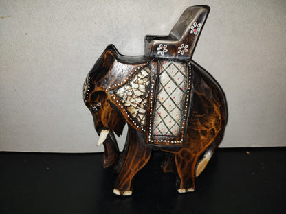 A6- Elefante Vintage Hindú De Madera Tallado A Mano - 70's - 80's