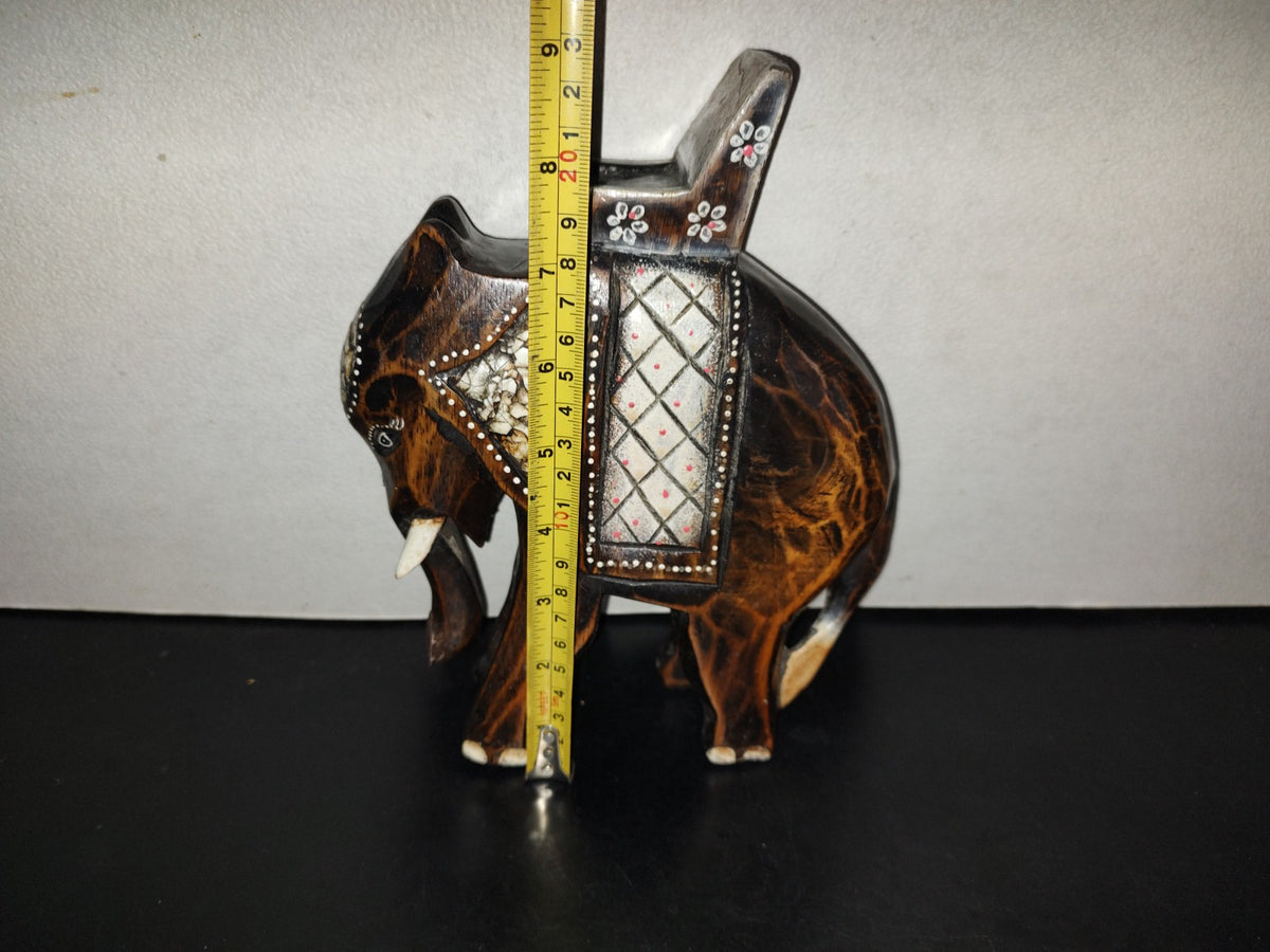 A6- Elefante Vintage Hindú De Madera Tallado A Mano - 70's - 80's