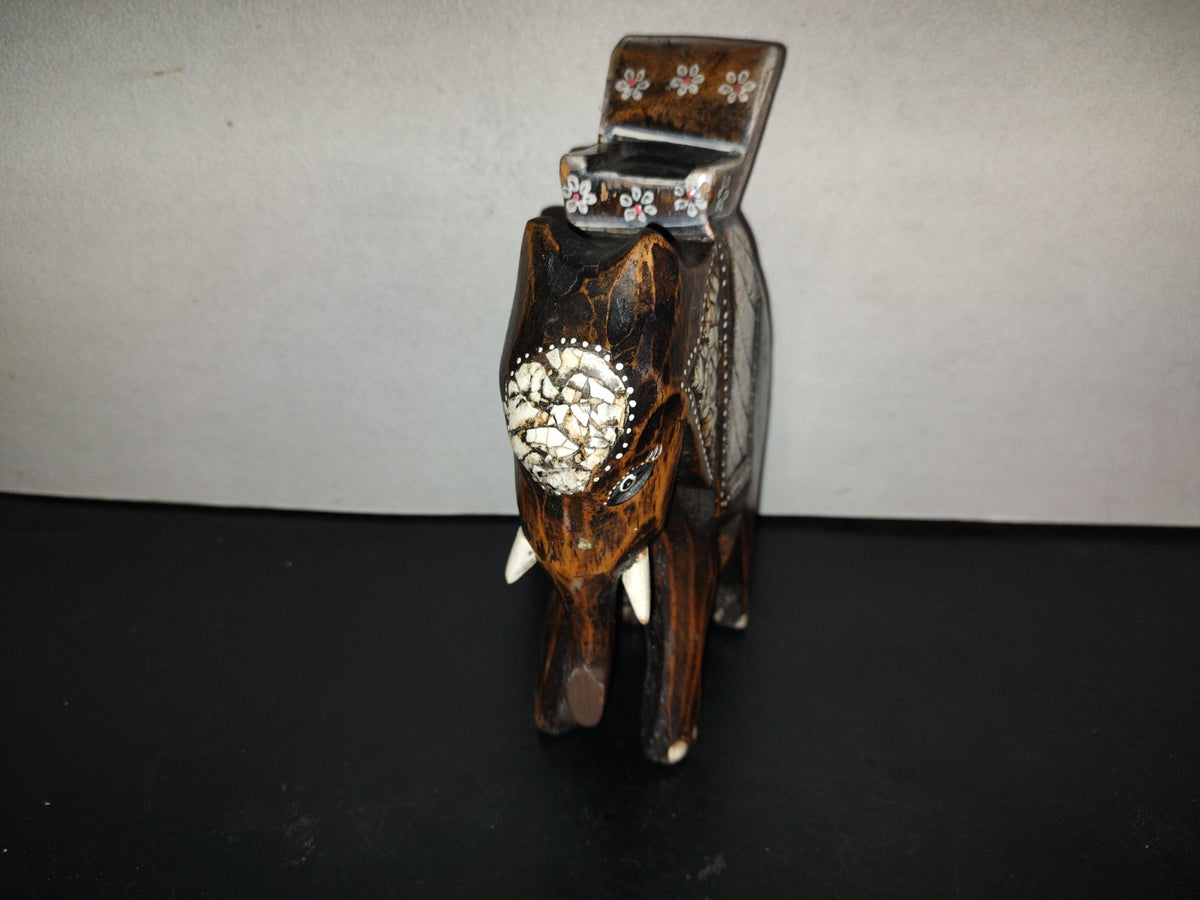 A6- Elefante Vintage Hindú De Madera Tallado A Mano - 70's - 80's