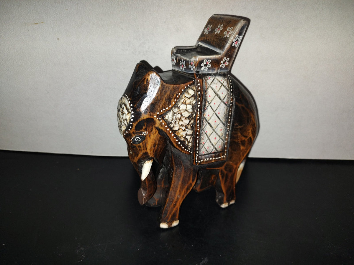 A6- Elefante Vintage Hindú De Madera Tallado A Mano - 70's - 80's