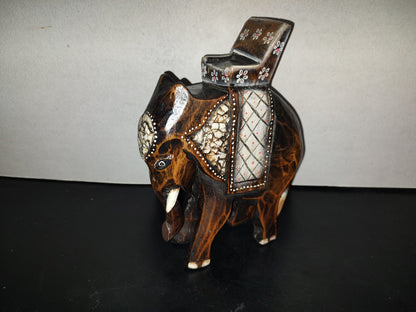 A6- Elefante Vintage Hindú De Madera Tallado A Mano - 70's - 80's
