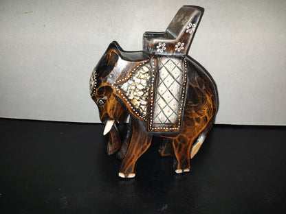 A6- Elefante Vintage Hindú De Madera Tallado A Mano - 70's - 80's