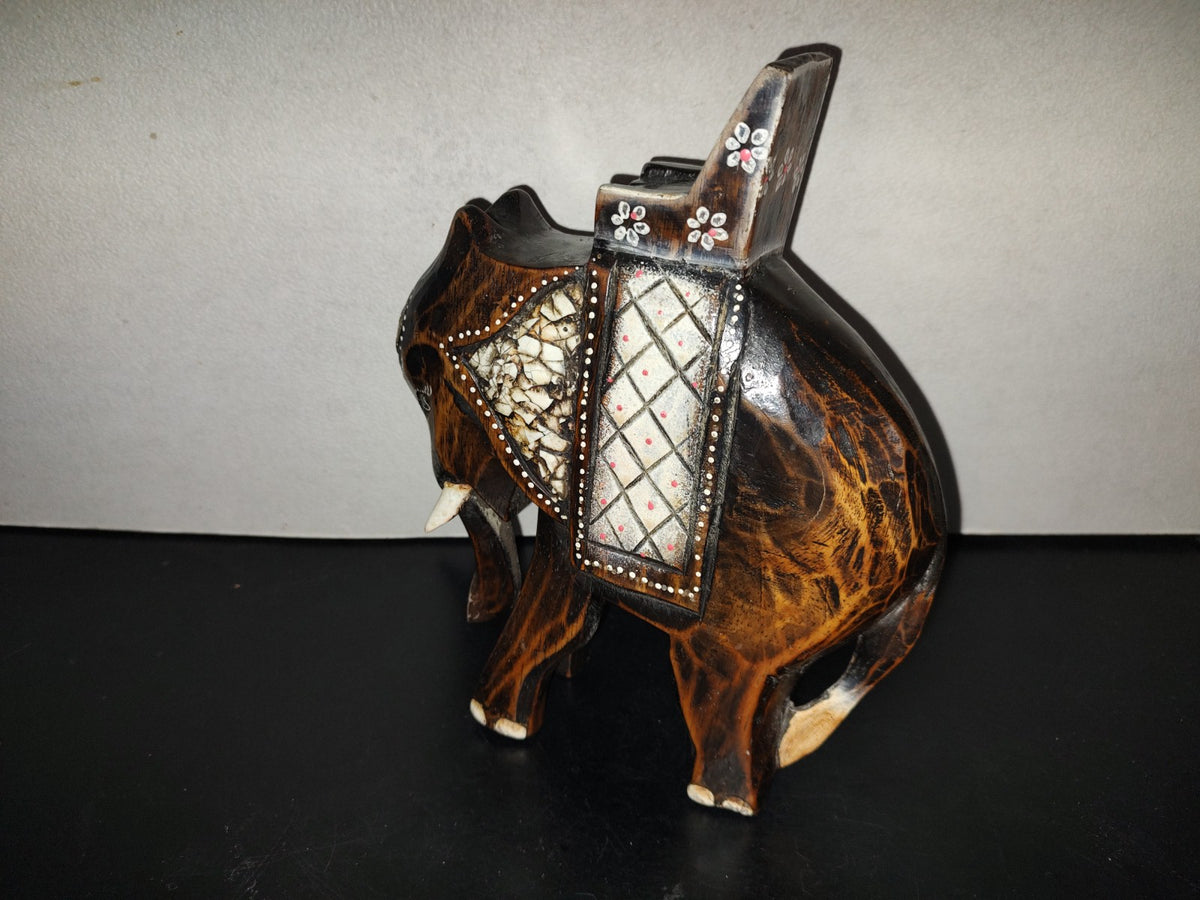 A6- Elefante Vintage Hindú De Madera Tallado A Mano - 70's - 80's