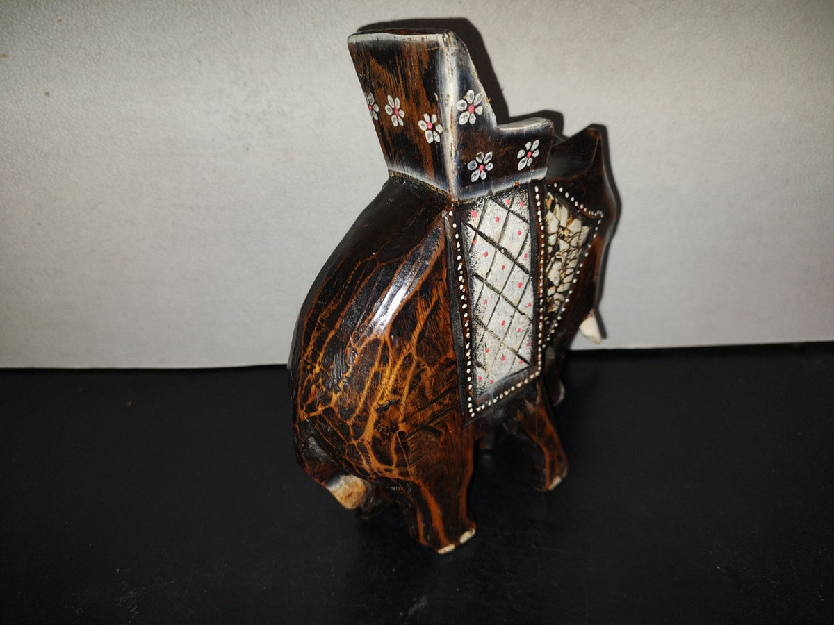 A6- Elefante Vintage Hindú De Madera Tallado A Mano - 70's - 80's