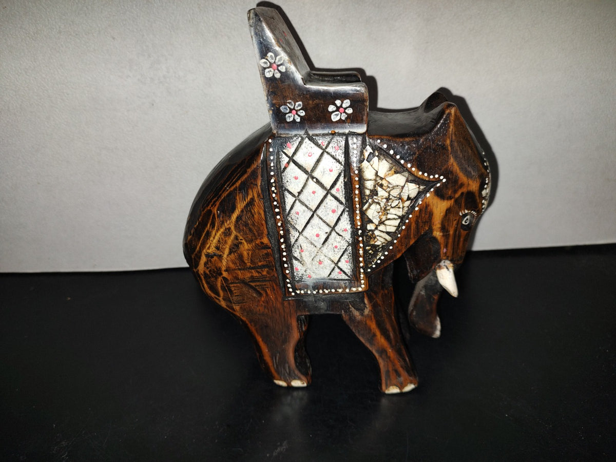 A6- Elefante Vintage Hindú De Madera Tallado A Mano - 70's - 80's