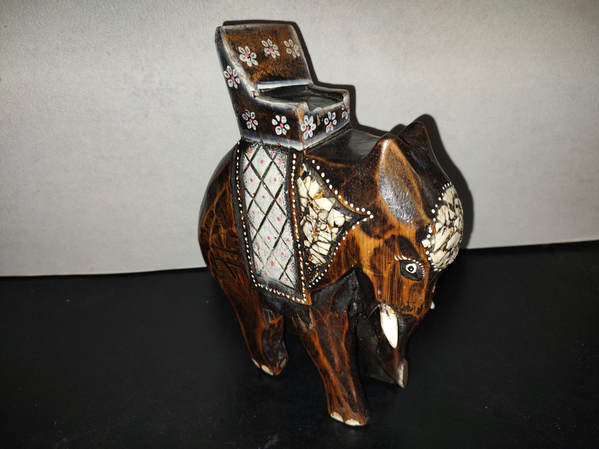 A6- Elefante Vintage Hindú De Madera Tallado A Mano - 70's - 80's