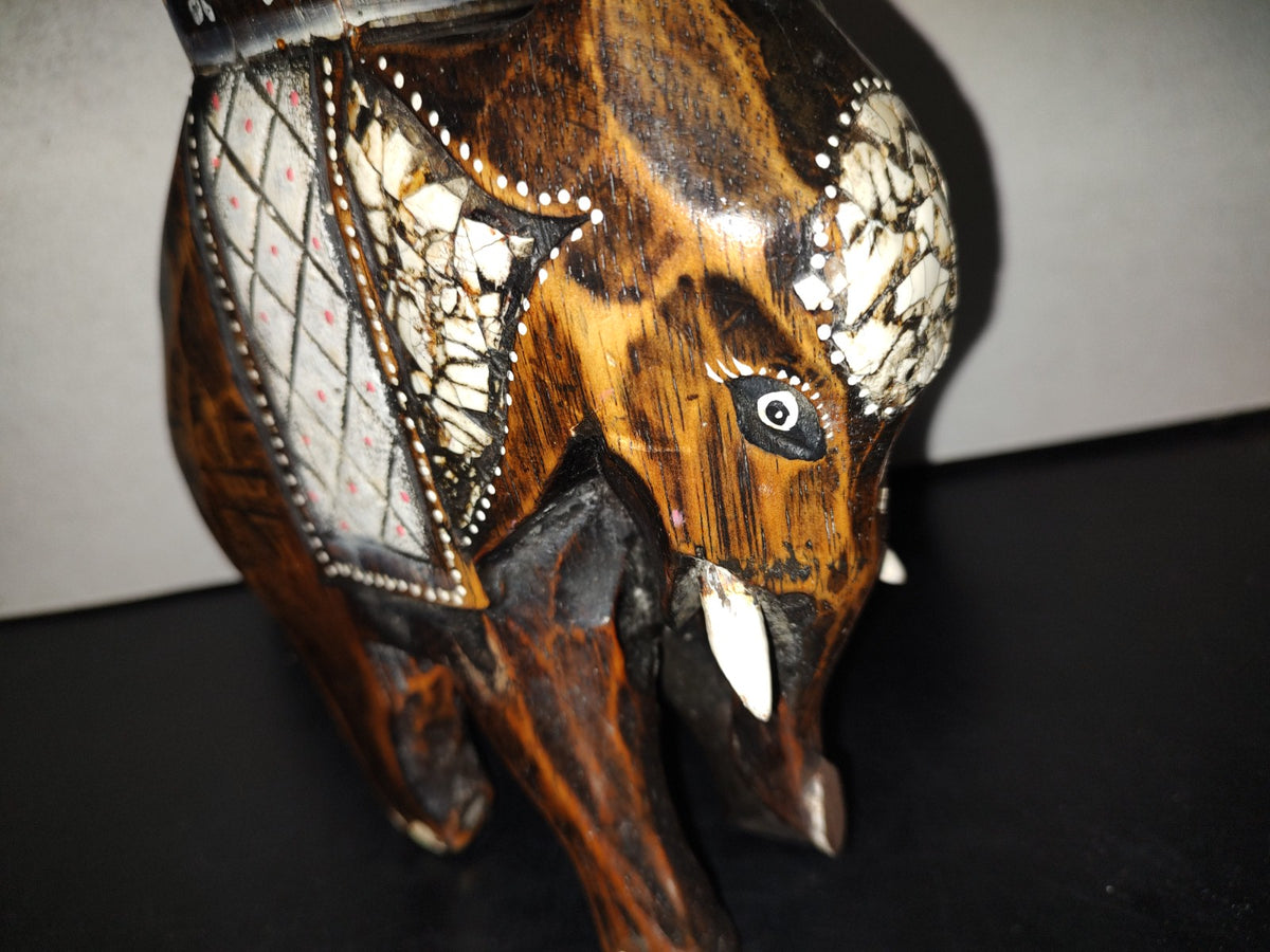 A6- Elefante Vintage Hindú De Madera Tallado A Mano - 70's - 80's