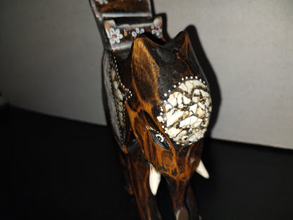 A6- Elefante Vintage Hindú De Madera Tallado A Mano - 70's - 80's