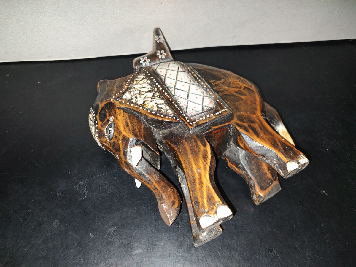 A6- Elefante Vintage Hindú De Madera Tallado A Mano - 70's - 80's