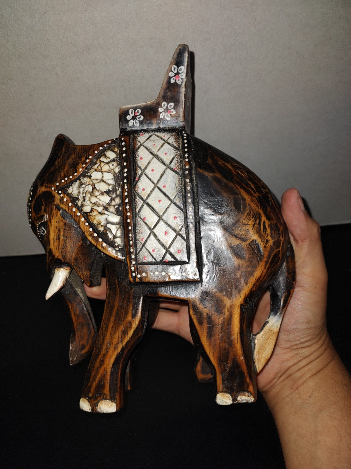 A6- Elefante Vintage Hindú De Madera Tallado A Mano - 70's - 80's